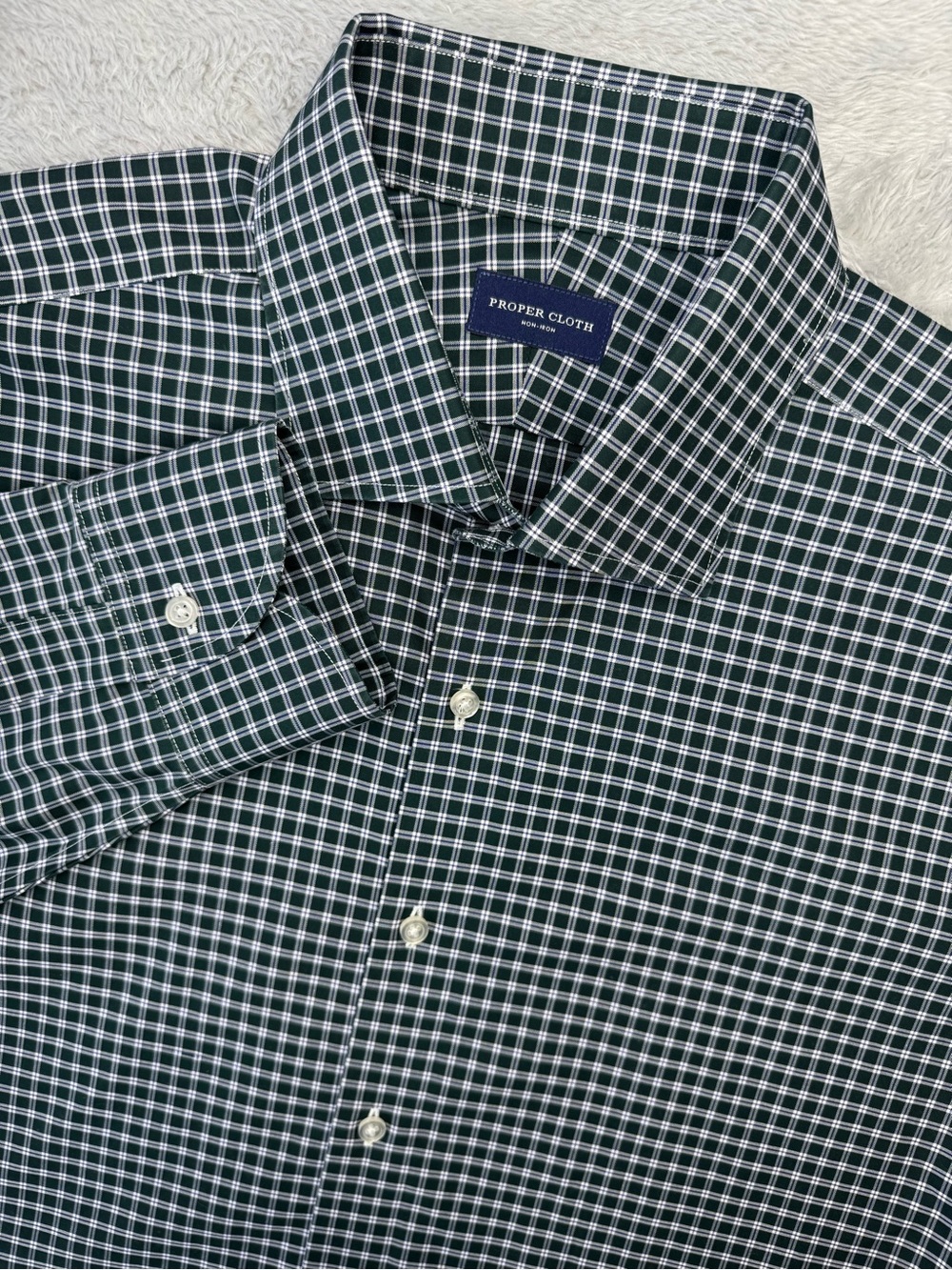 Proper Cloth Men’s Large Green Plaid Cotton Dress Shirt 17-34